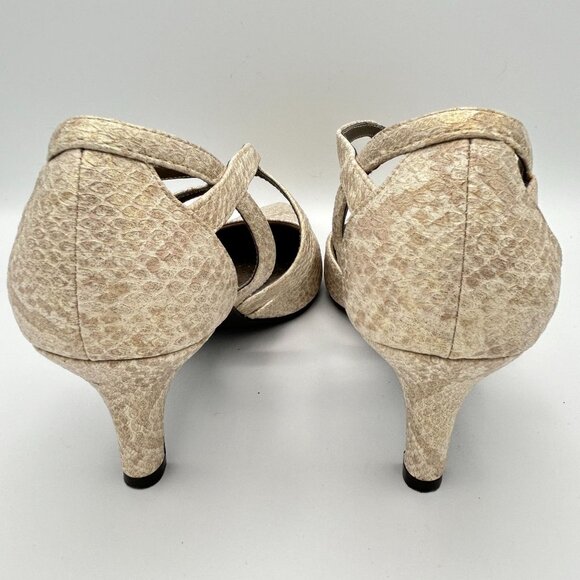 LifeStride Flex Seamless Beige Faux Snakeskin Heels Crisscross Strap 8.5 Pointed - Picture 4 of 9